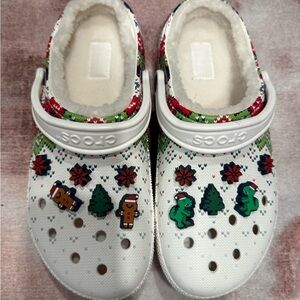 CROCS White Holiday Clogs with Festive Motifs